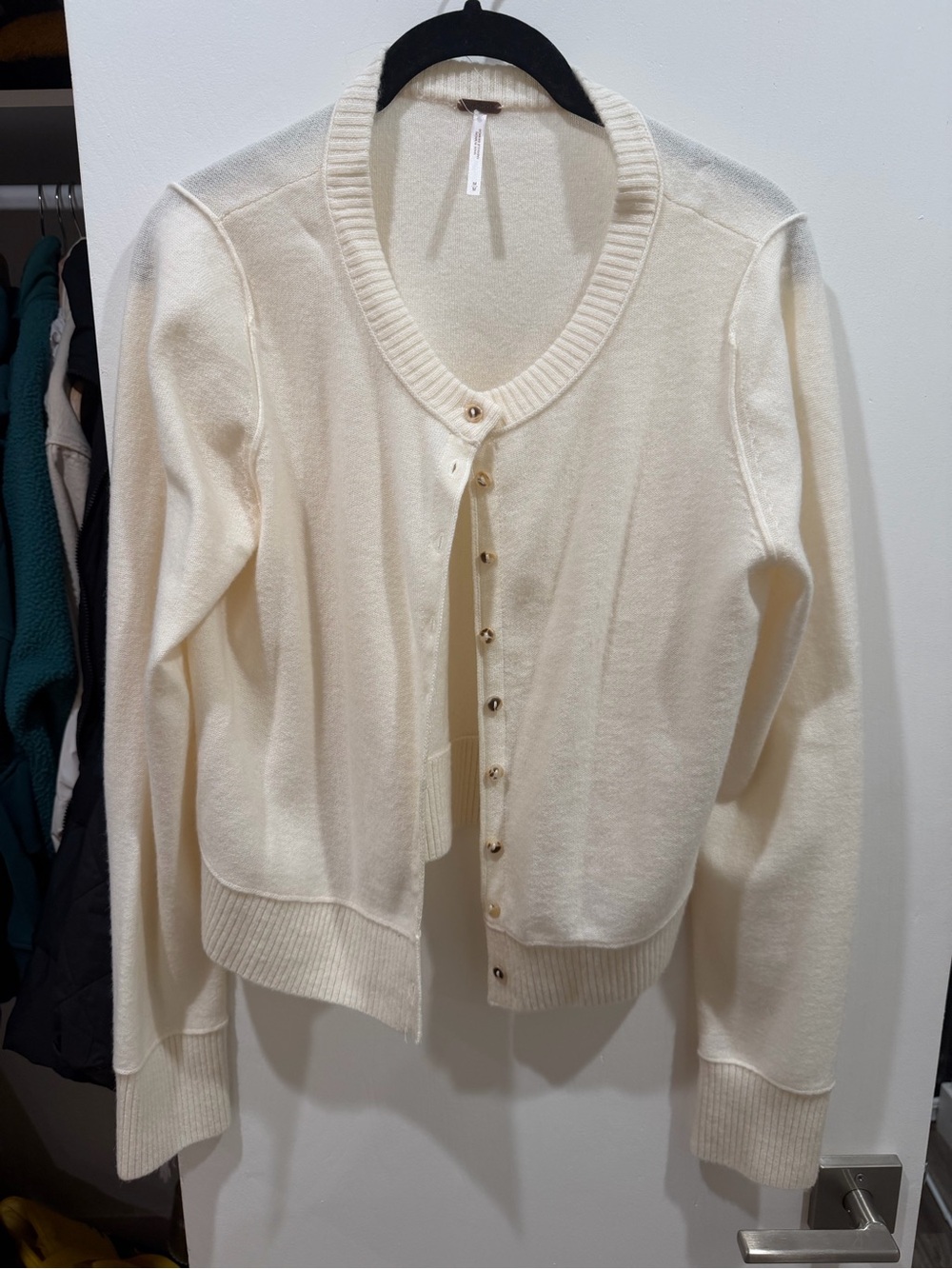 Free People Ivory Button-Front V-Neck Cardigan